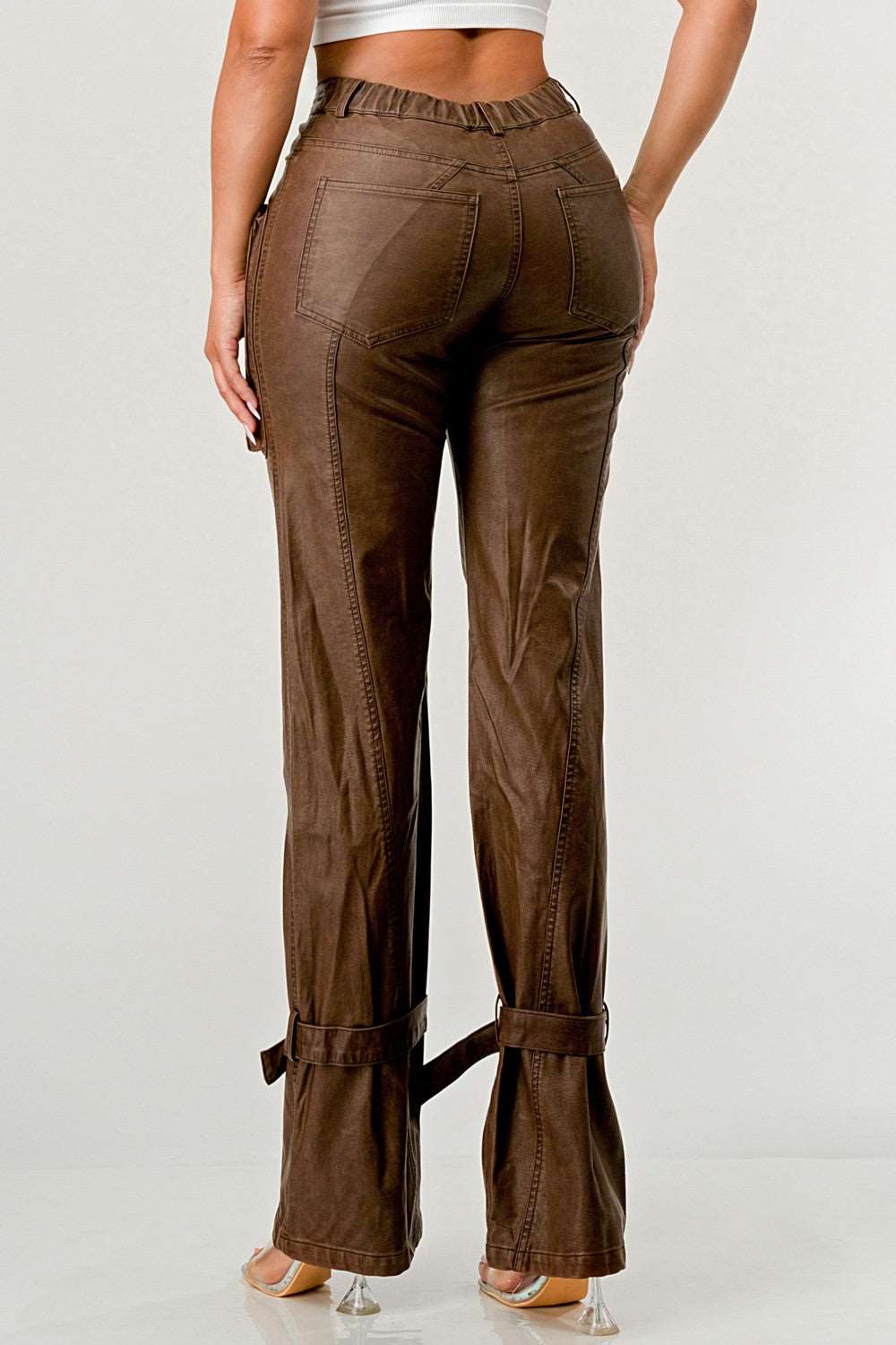Pu Brown Cargo Pants - MeeeShop Women's Fashion