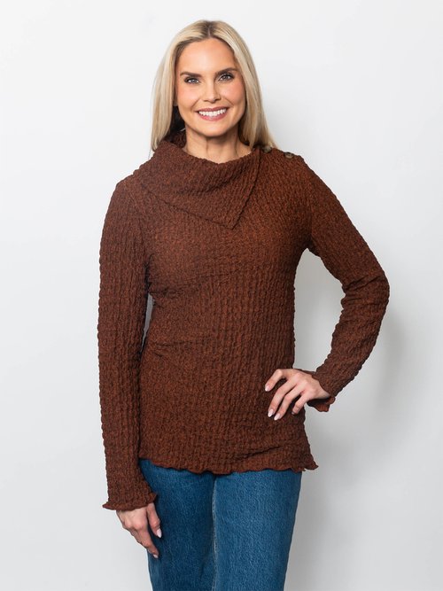 Pucker Asymmetrical Collar Top in Spice