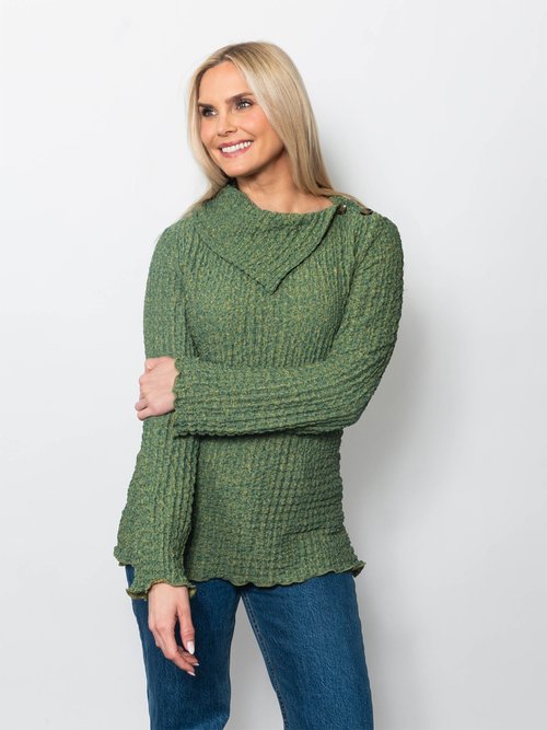 Pucker Asymmetrical Collar Top in Spice view 2