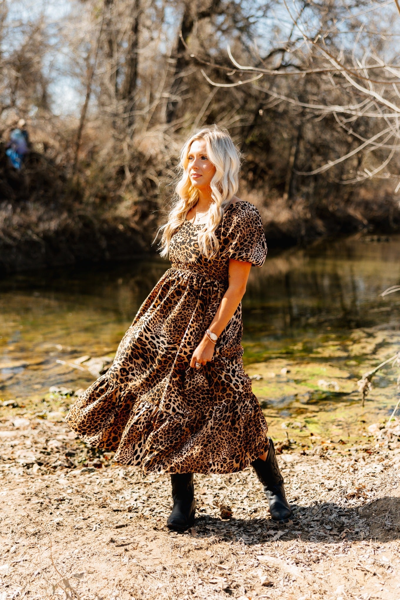 Puff Sleeve Midi Dress, Leopard in Leopard view 2 - Puff Midi Dress With Sleeves