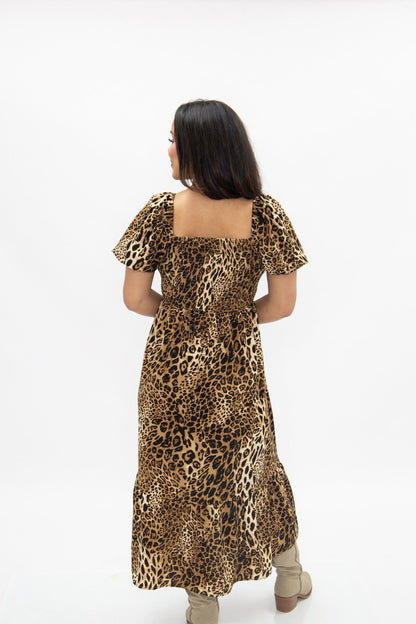 Puff Sleeve Midi Dress, Leopard in Leopard view 5 - Puff Midi Dress With Sleeves