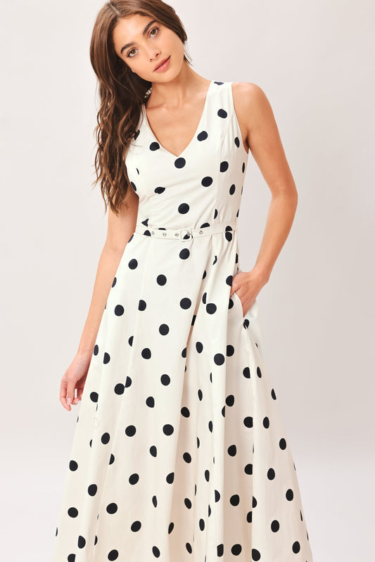 Pure Polka Woven Midi Dress in IVORY view 2 - Pol Dress