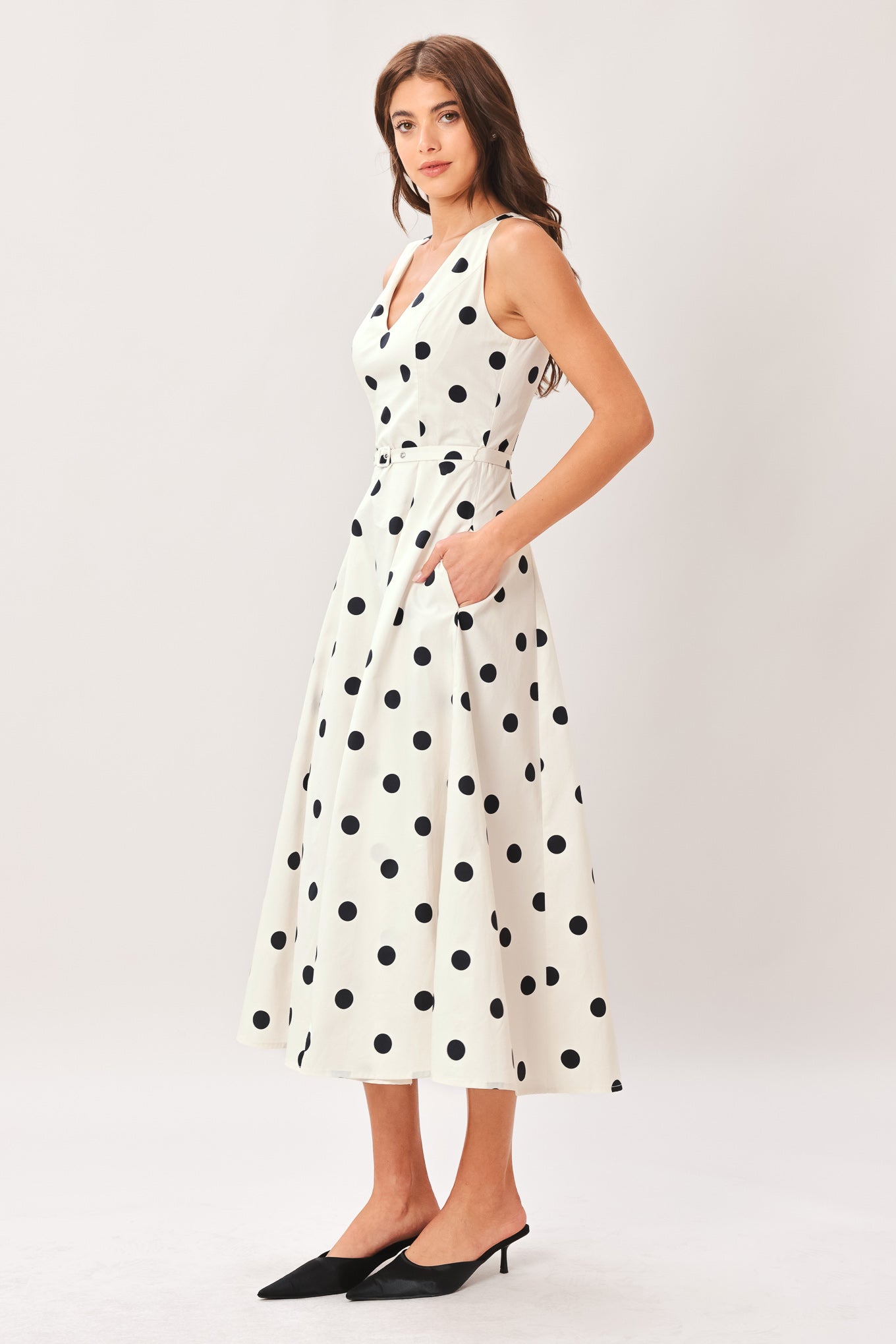 Pure Polka Woven Midi Dress view 5 - Pol Dress