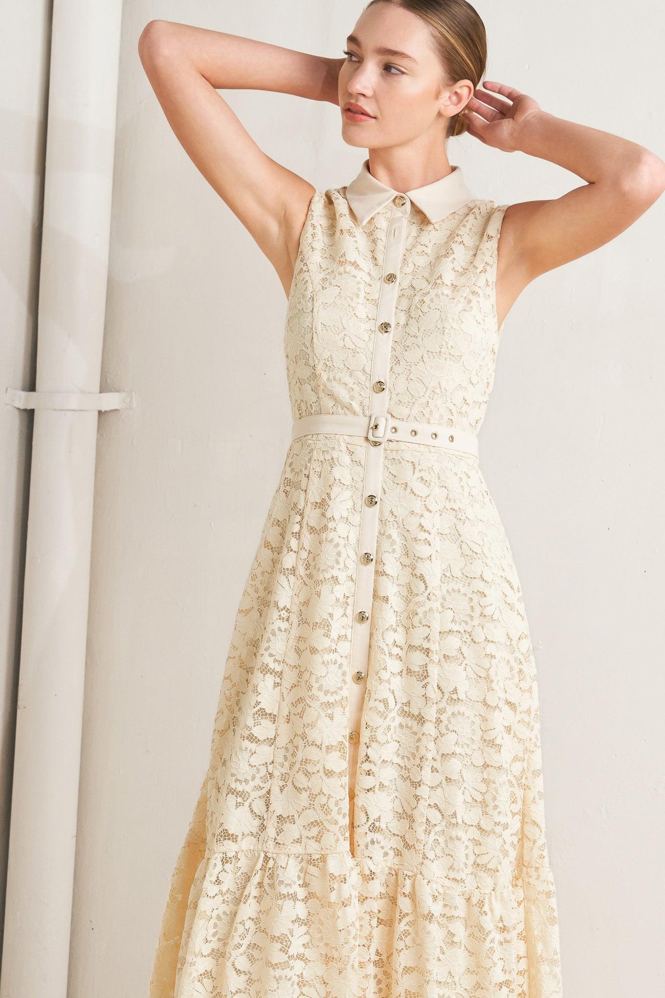 Purely Romantic Woven Lace Midi Dress in CREAM view 2