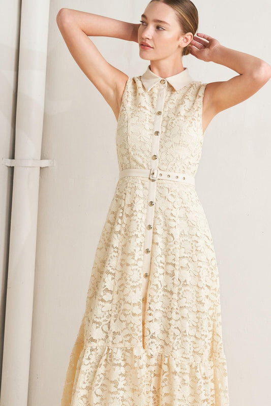 Purely Romantic Woven Lace Midi Dress in CREAM view 2