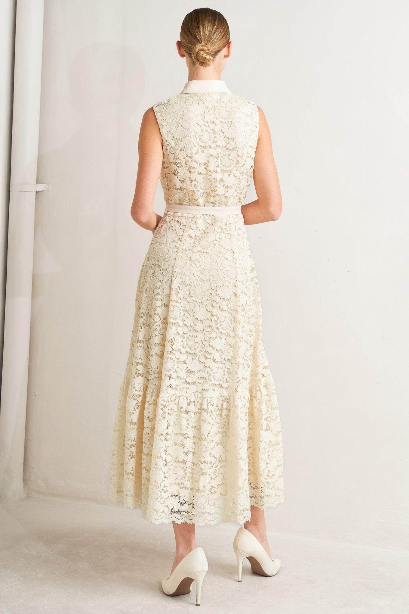 Purely Romantic Woven Lace Midi Dress in CREAM view 3