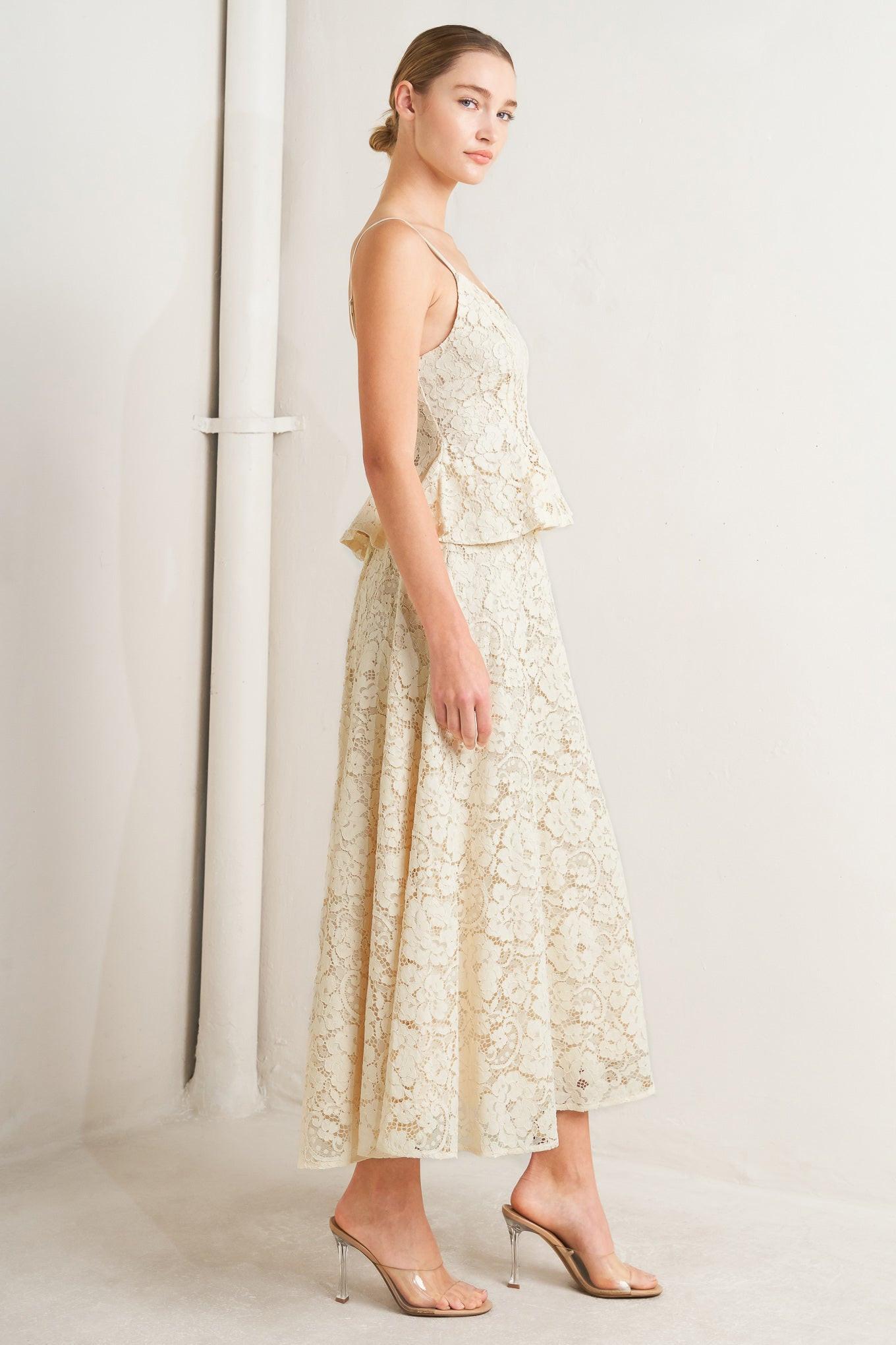 Purely Romantic Woven Lace Midi Skirt in BROWN view 4 (dress)