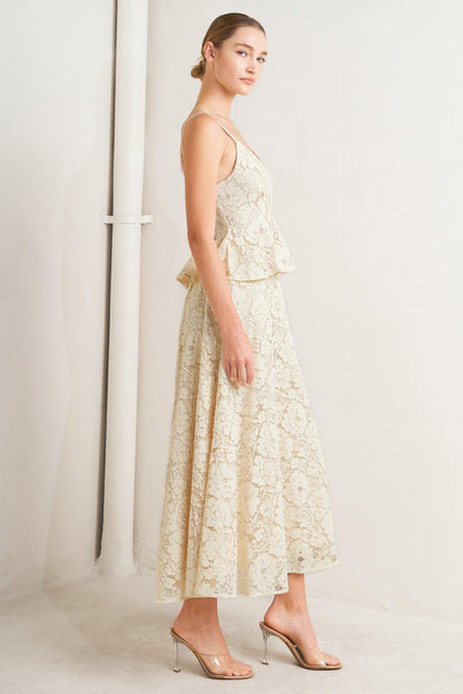 Purely Romantic Woven Lace Midi Skirt in BROWN view 4 (dress)