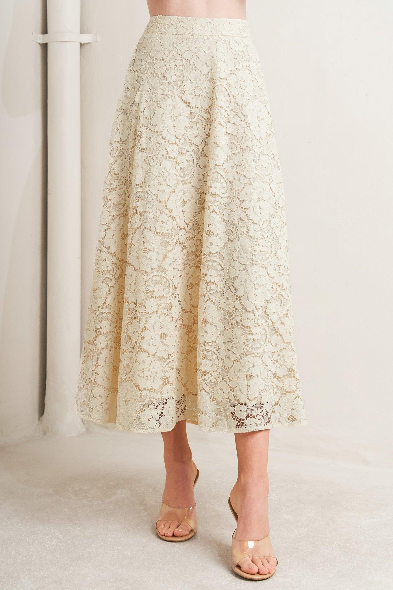 Purely Romantic Woven Lace Midi Skirt in BROWN view 5 (dress)