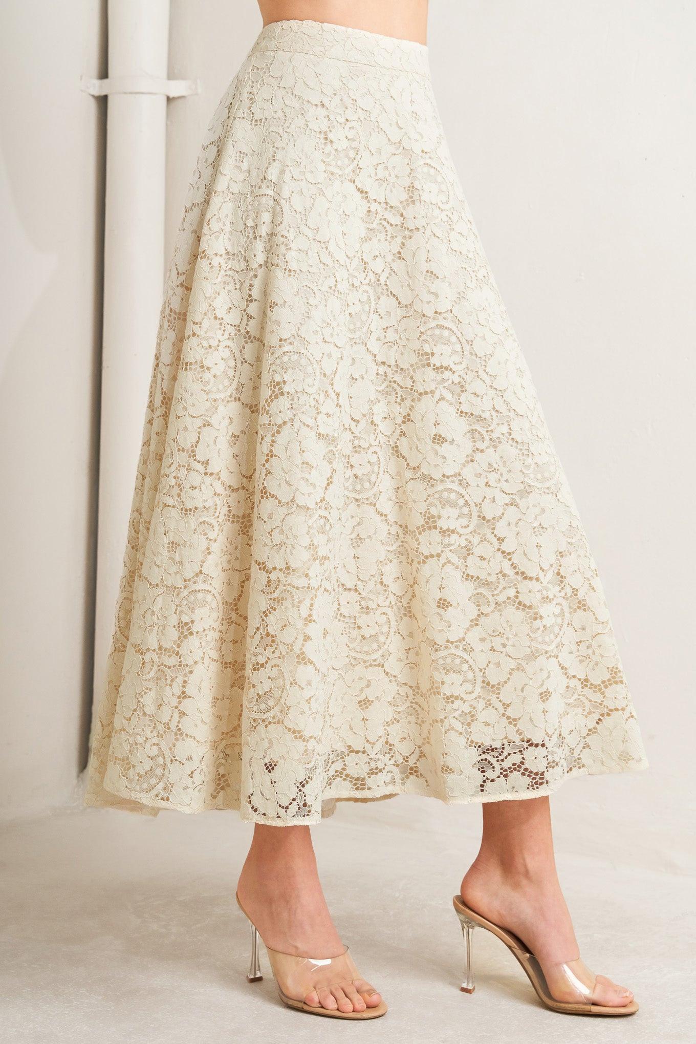 Purely Romantic Woven Lace Midi Skirt in BROWN view 6 (dress)