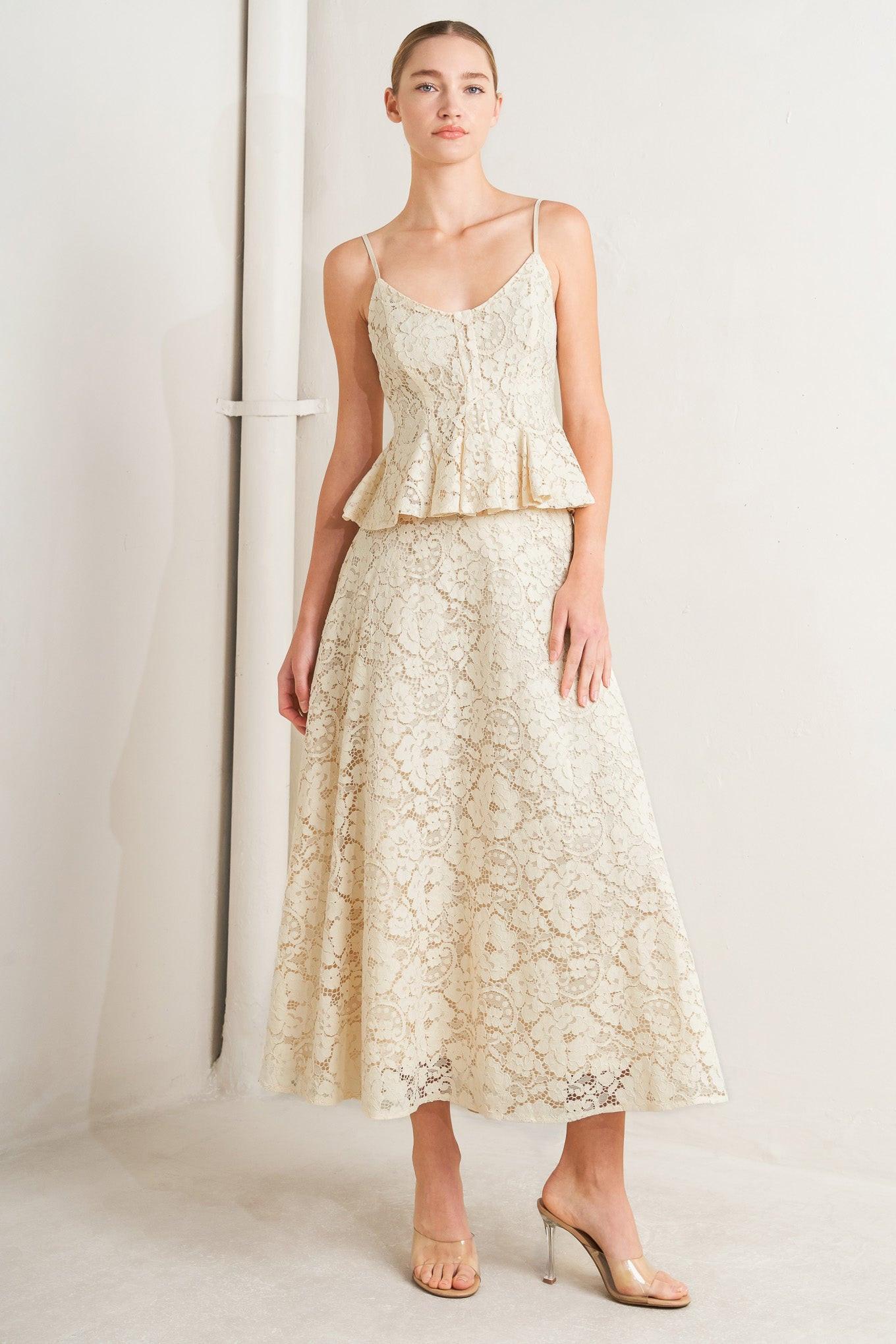 Purely Romantic Woven Lace Midi Skirt in CREAM view 2 (dress)