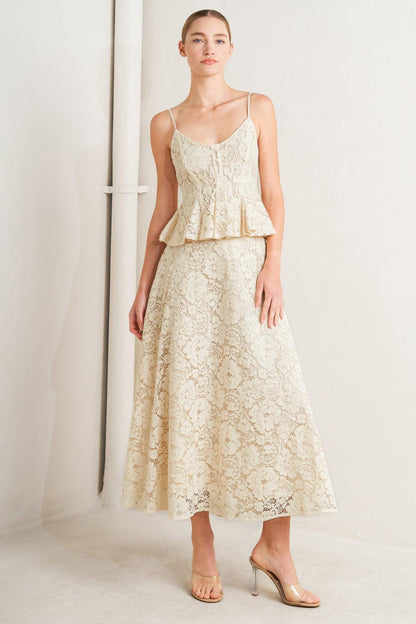Purely Romantic Woven Lace Midi Skirt in CREAM view 2 (dress)