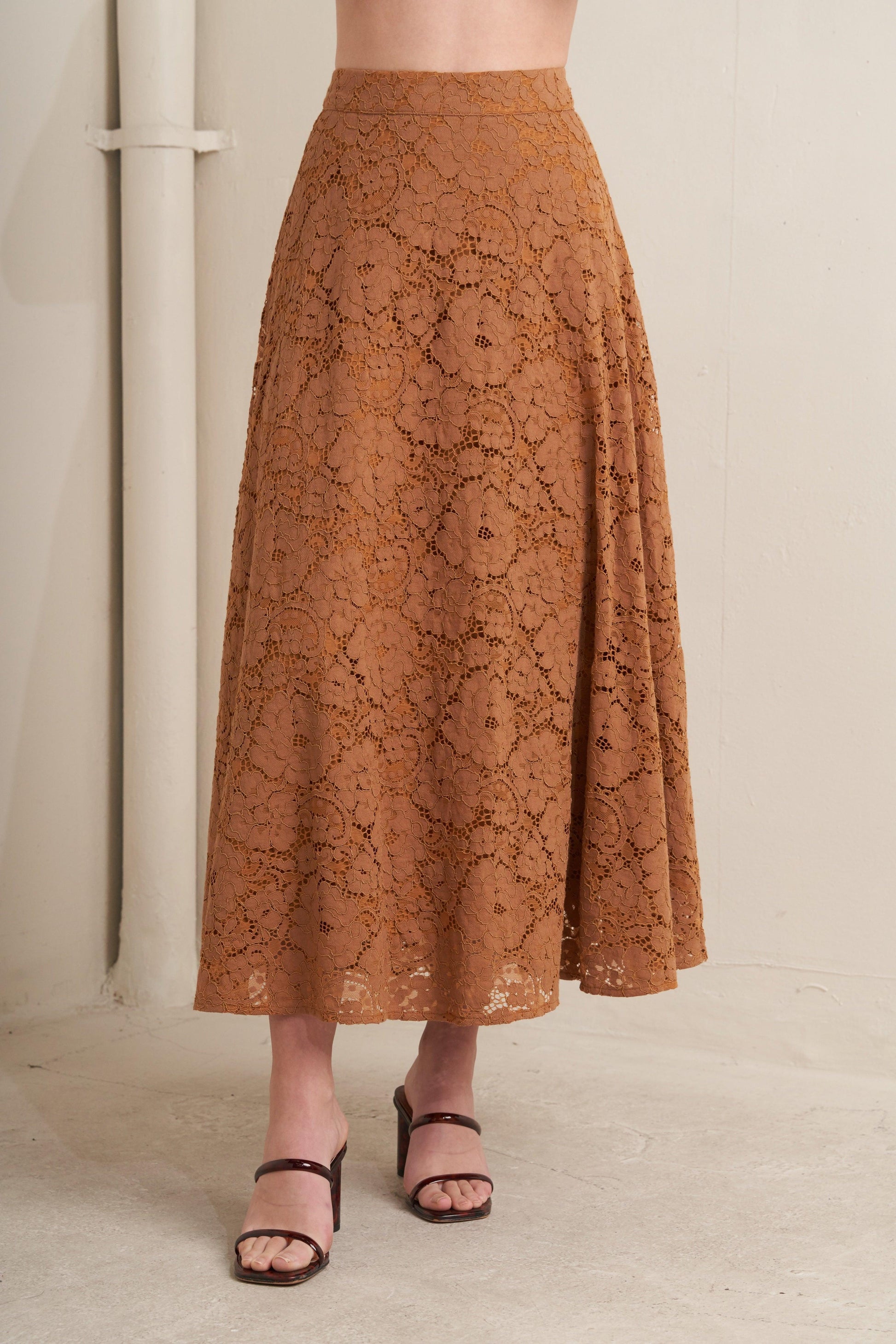 Purely Romantic Woven Lace Midi Skirt in CREAM view 3 (dress)