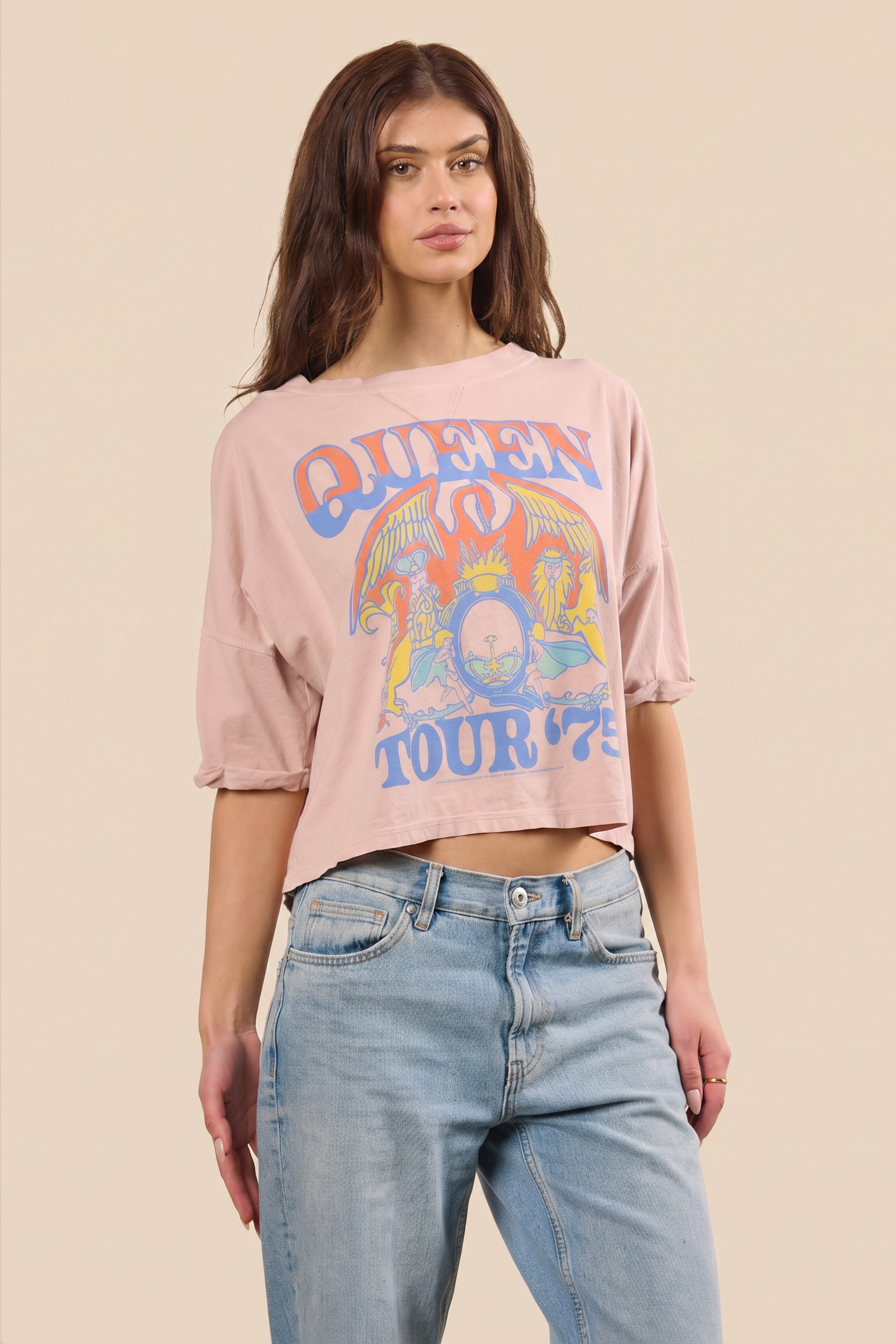 Queen Tour of 1975 Cropped Tee M view 3 (top) - queen tour shirt, did queen tour in the us, queen tour  - shop at us.meeeshop