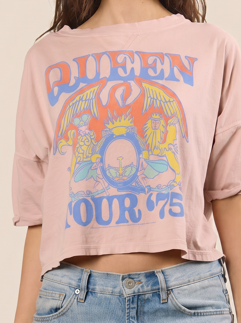Queen Tour of 1975 Cropped Tee S view 2 (top) - queen tour shirt, did queen tour in the us, queen tour  - shop at us.meeeshop