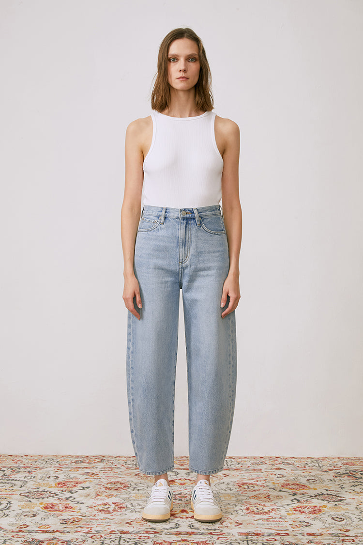 Queens of Noise High Rise Barrel Jeans Hj026 [final Sale] in Light Blue - High-Waisted - Sale Jeans (bottom)