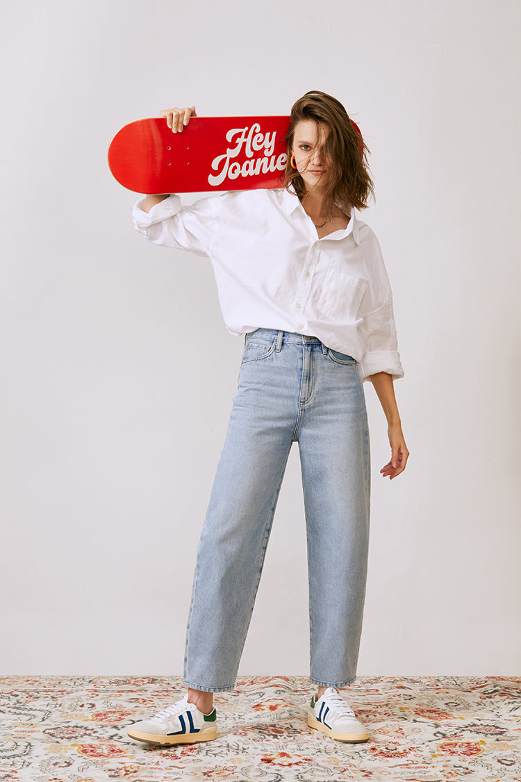 Queens of Noise High Rise Barrel Jeans Hj026 [final Sale] in Light Blue view 2 - High-Waisted - Sale Jeans (bottom)