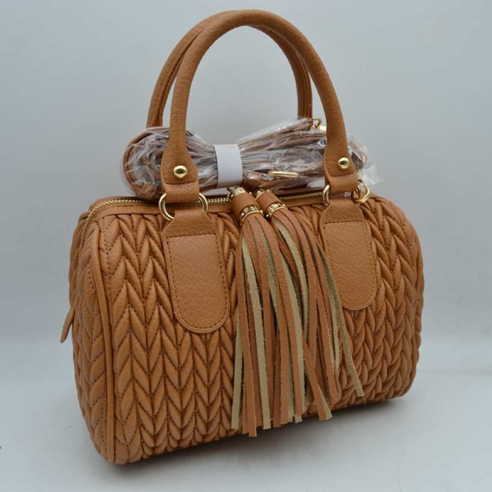 Quilted Chevron Satchel Handbag | Textured Top-handle Crossbody Purse in Coffee view 3 - Quilted Chevron Bag