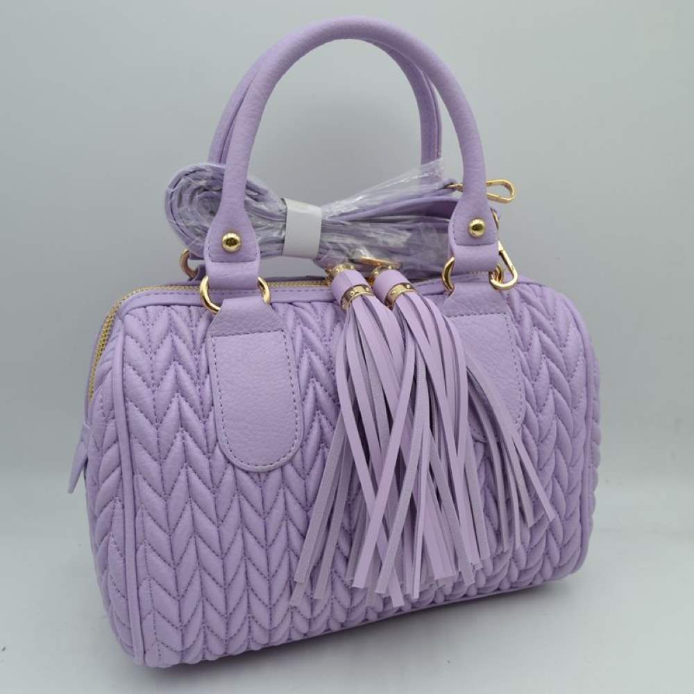 Quilted Chevron Satchel Handbag | Textured Top-handle Crossbody Purse in Light Brown view 5 - Quilted Chevron Bag