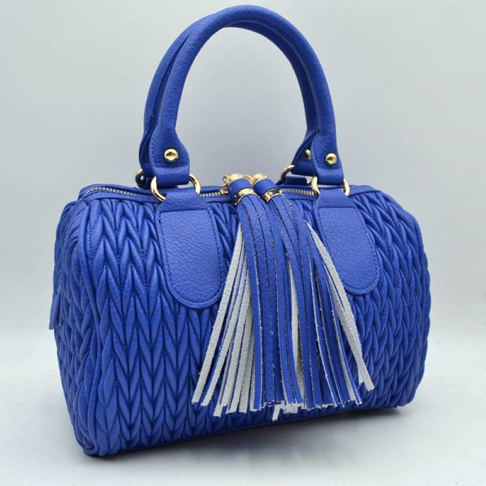 Quilted Chevron Satchel Handbag | Textured Top-handle Crossbody Purse in Royal Blue view 6 - Quilted Chevron Bag