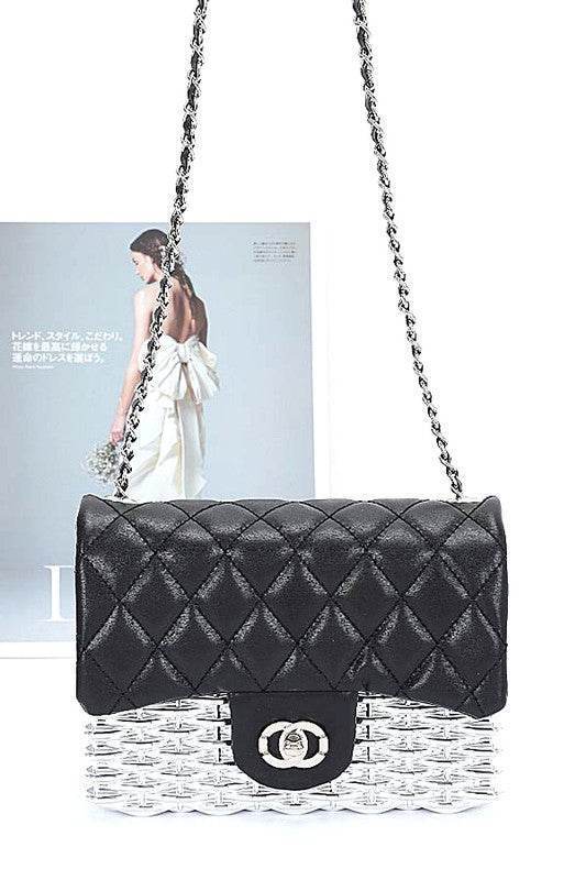 Quilted Flap Acrylic Shoulder Bag - us.meeeshop