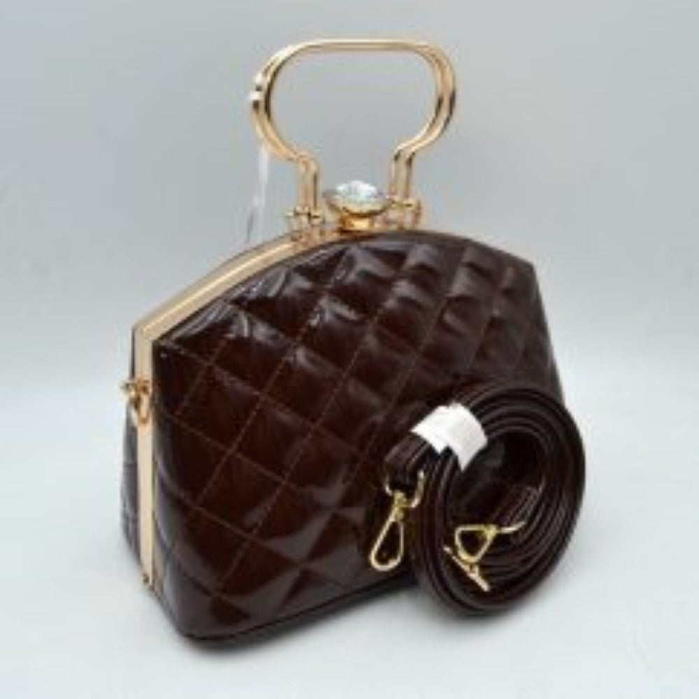 Quilted Top-handle Handbag with Detachable Shoulder Strap in Olive view 2 - Quilted Top Handle Bag