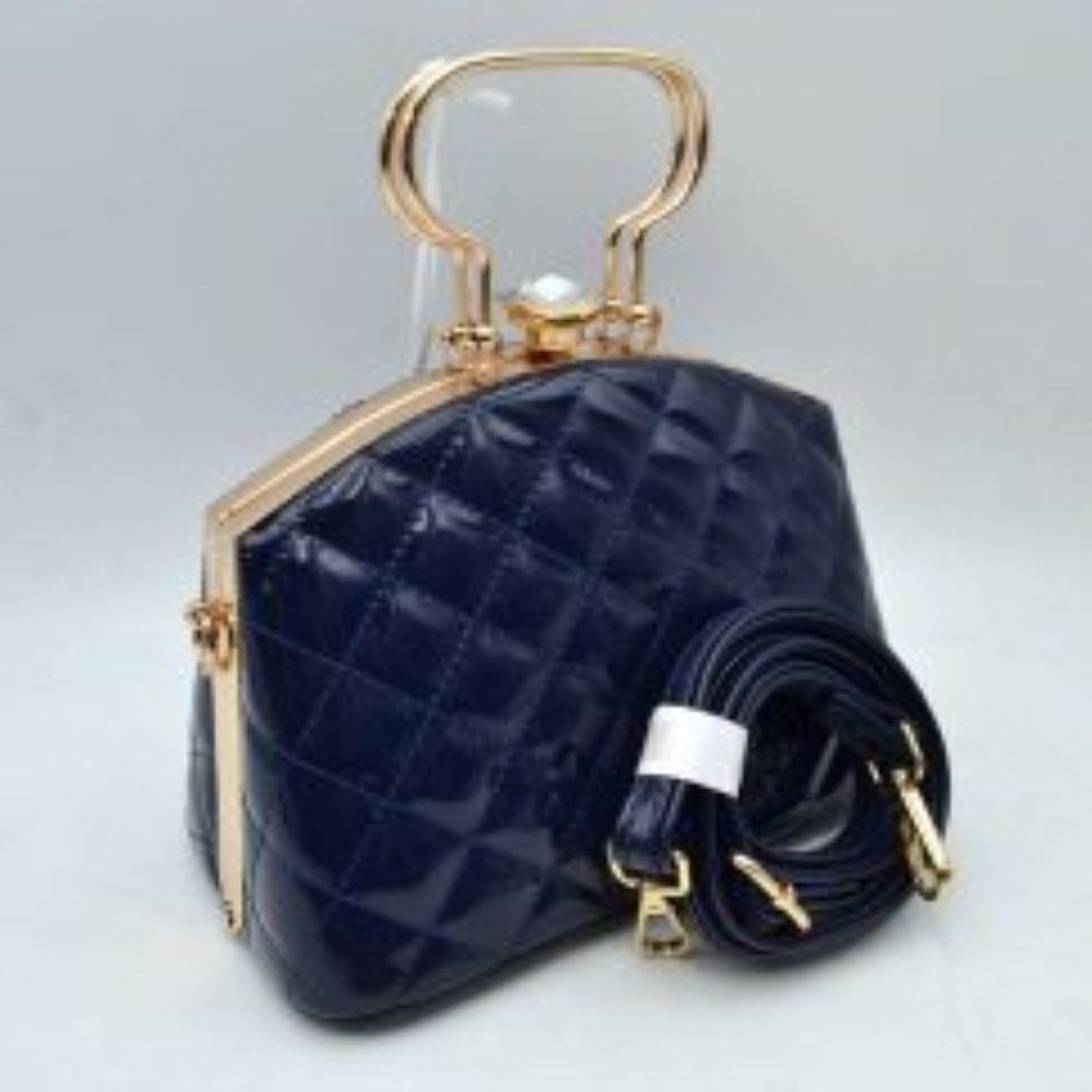 Quilted Top-handle Handbag with Detachable Shoulder Strap in Black view 3 - Quilted Top Handle Bag