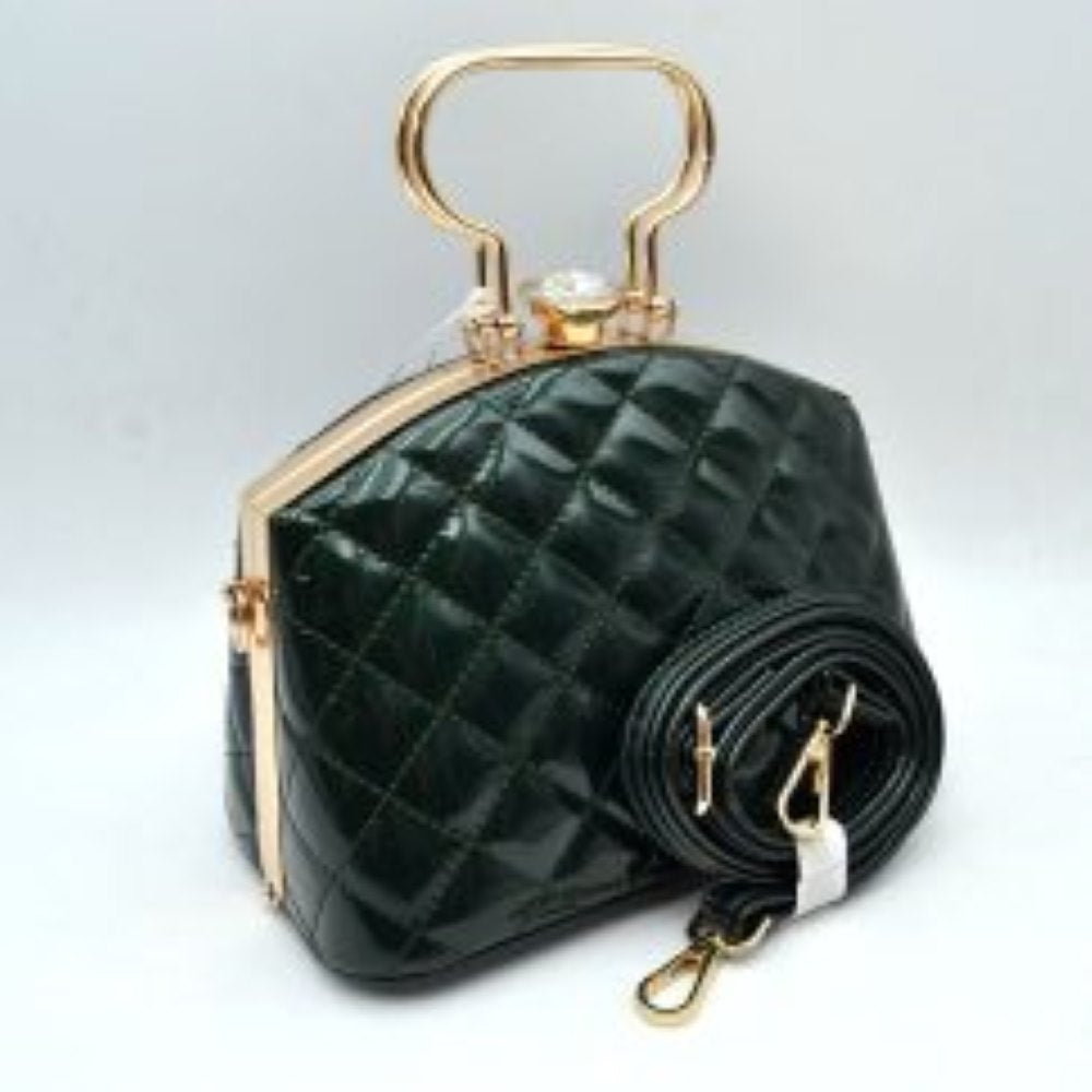 Quilted Top-handle Handbag with Detachable Shoulder Strap in Coffee view 4 - Quilted Top Handle Bag