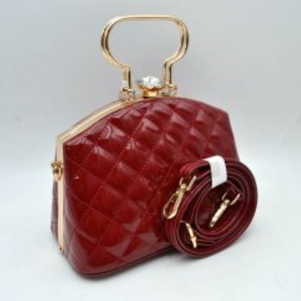 Quilted Top-handle Handbag with Detachable Shoulder Strap in Navy Blue view 5 - Quilted Top Handle Bag
