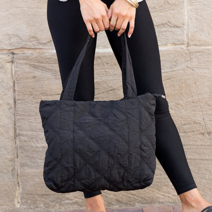 Quilted Tote in Olive view 4 - Quilted Tote Bag