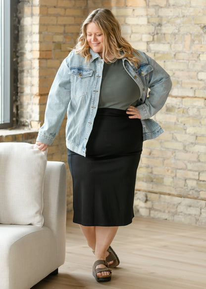 Quinn Black Knit Midi Skirt in S view 2 - Fall Wardrobe Essential - Quinn Black Dress