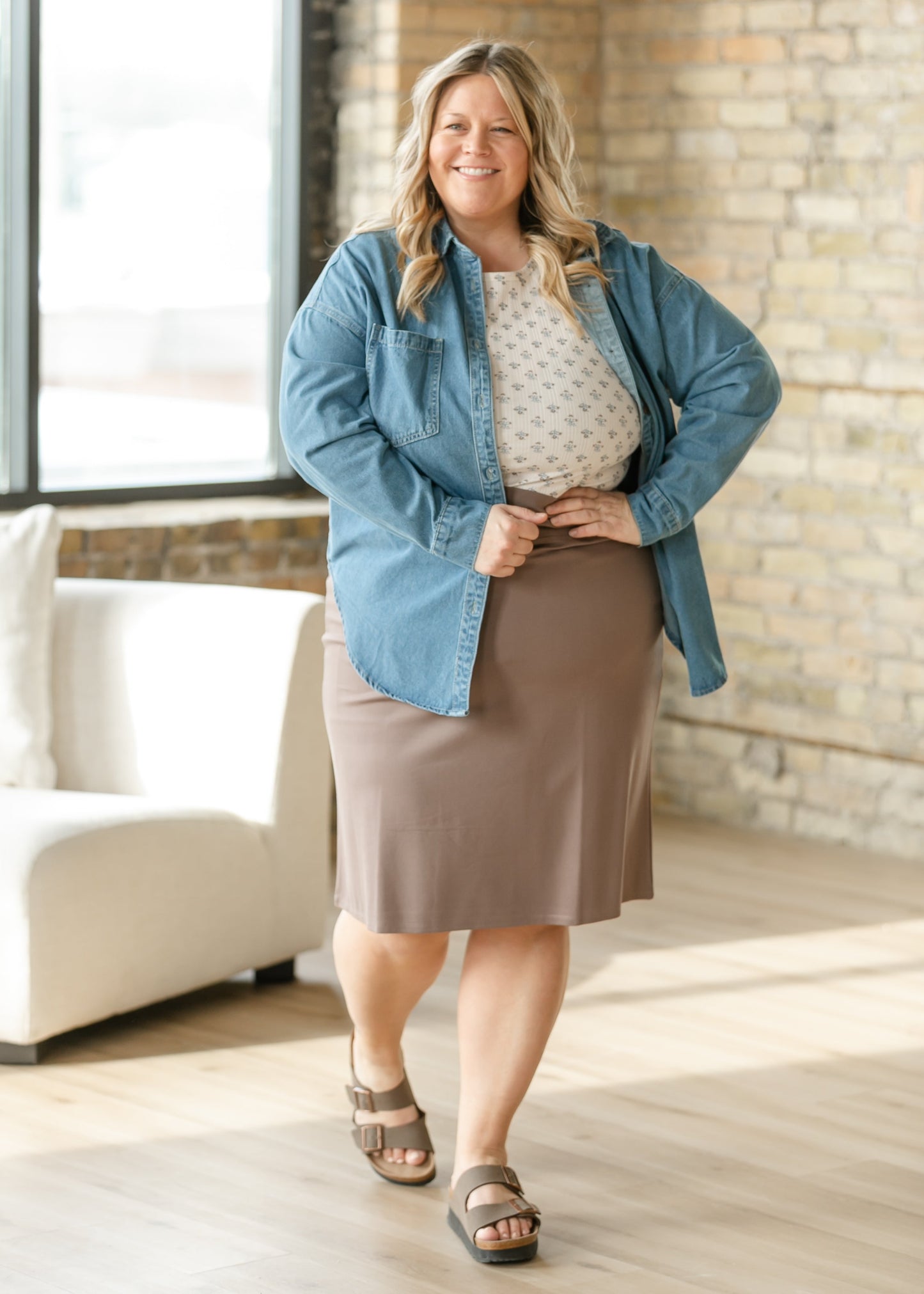 Quinn Deep Taupe Knit Midi Skirt in S view 2 - Fall Wardrobe Essential (dress)