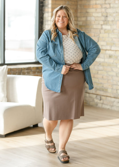 Quinn Deep Taupe Knit Midi Skirt in S view 2 - Fall Wardrobe Essential (dress)