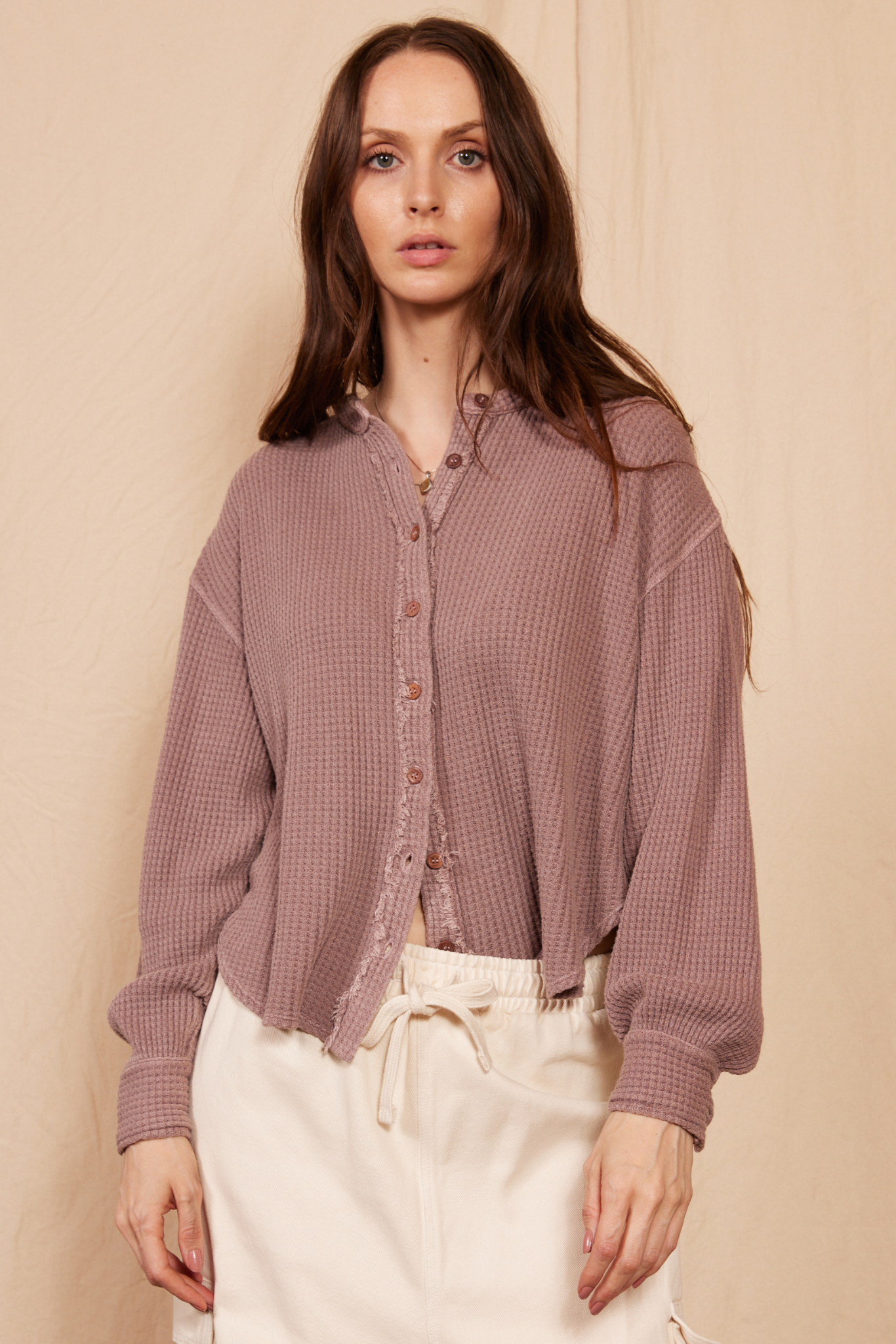 Quinn Waffle Top in Light Pink view 7