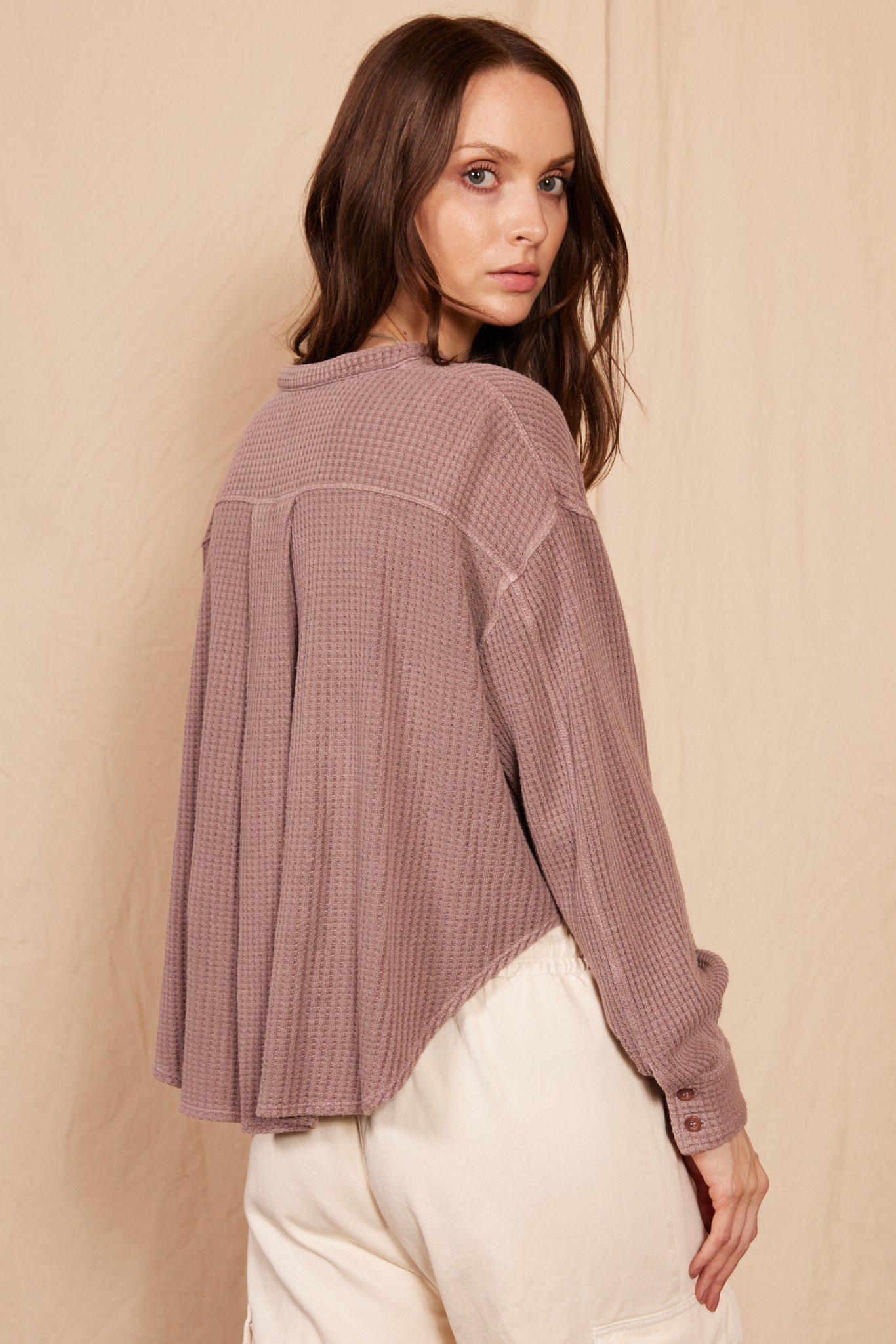 Quinn Waffle Top in Light Pink view 8