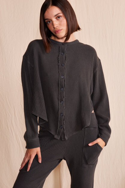 Quinn Waffle Top in Vintage Black