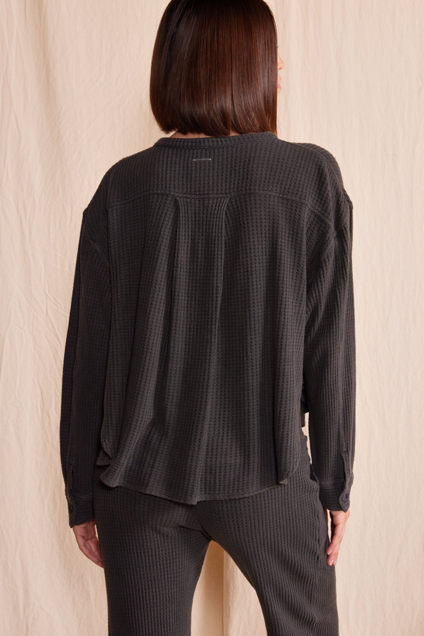 Quinn Waffle Top in Vintage Black view 2