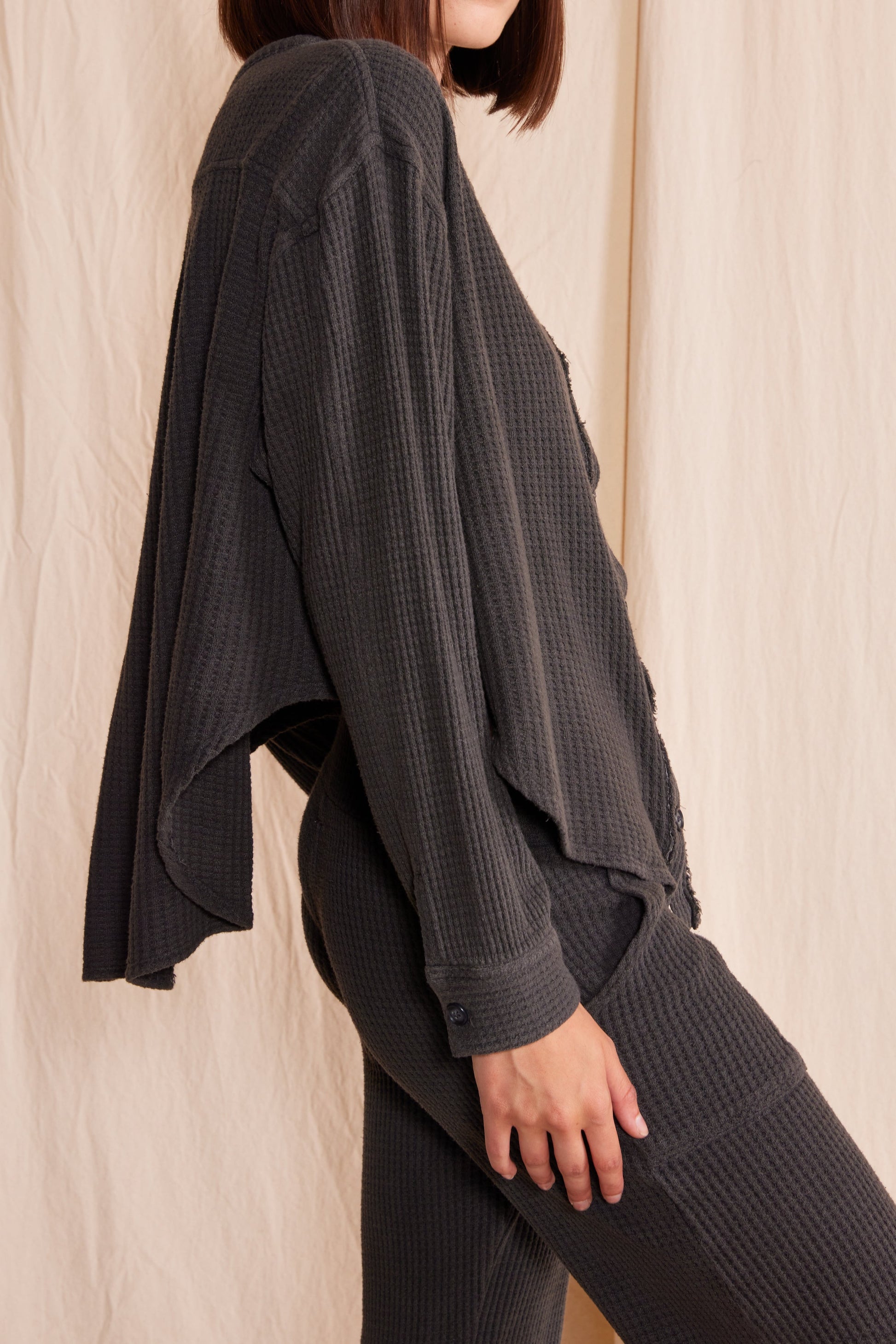 Quinn Waffle Top in Vintage Black view 3