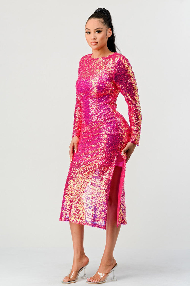 Radiant Sequin Ombre Midi Dress L view 3 (dress) - elyssa radiance sequin dress, radiant bronze sequin  - shop at us.meeeshop