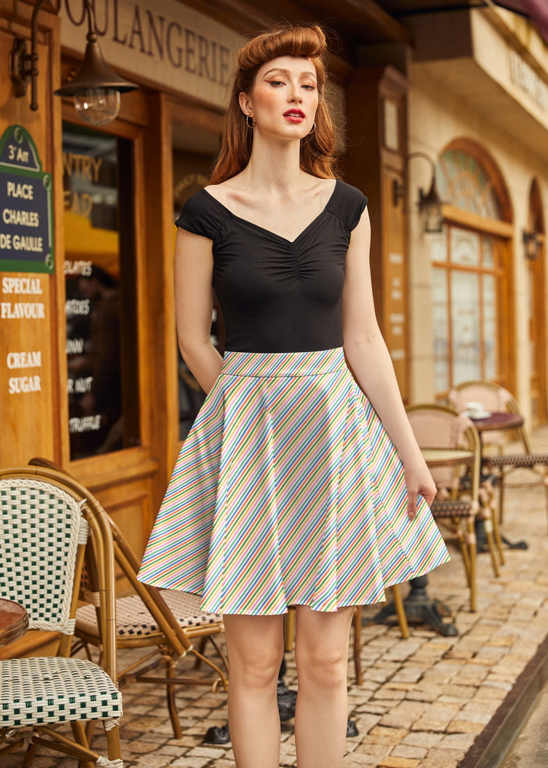 Rainbow Stripe Skater Skirt in XS - Rainbow Striped Skirt Set