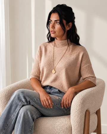 Raya High Neck Short Sleeve Sweater in M view 2 - Short Sweater (top)