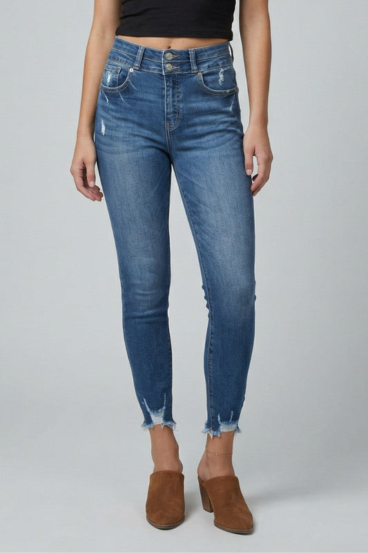 Rebel Corset Double Waist Ankle Distress Jeans in 3 (25) view 2 (bottom)