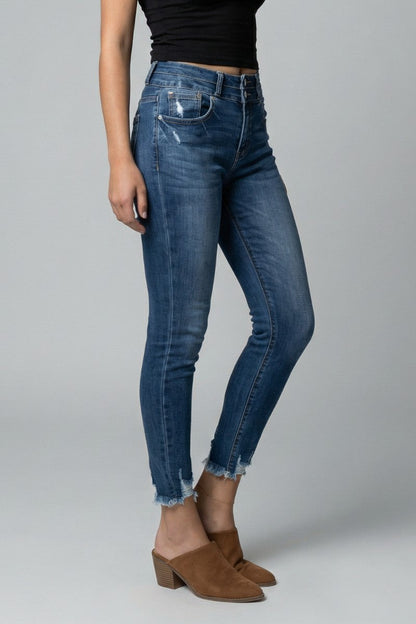 Rebel Corset Double Waist Ankle Distress Jeans in 5 (26) view 3 (bottom)