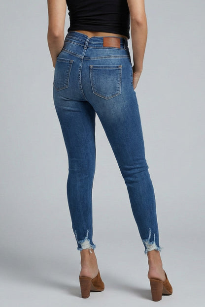 Rebel Corset Double Waist Ankle Distress Jeans in 7 (27) view 4 (bottom)