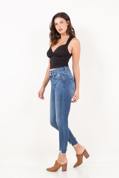 Rebel Corset Double Waist Ankle Distress Jeans in 11 (29) view 6 (bottom)