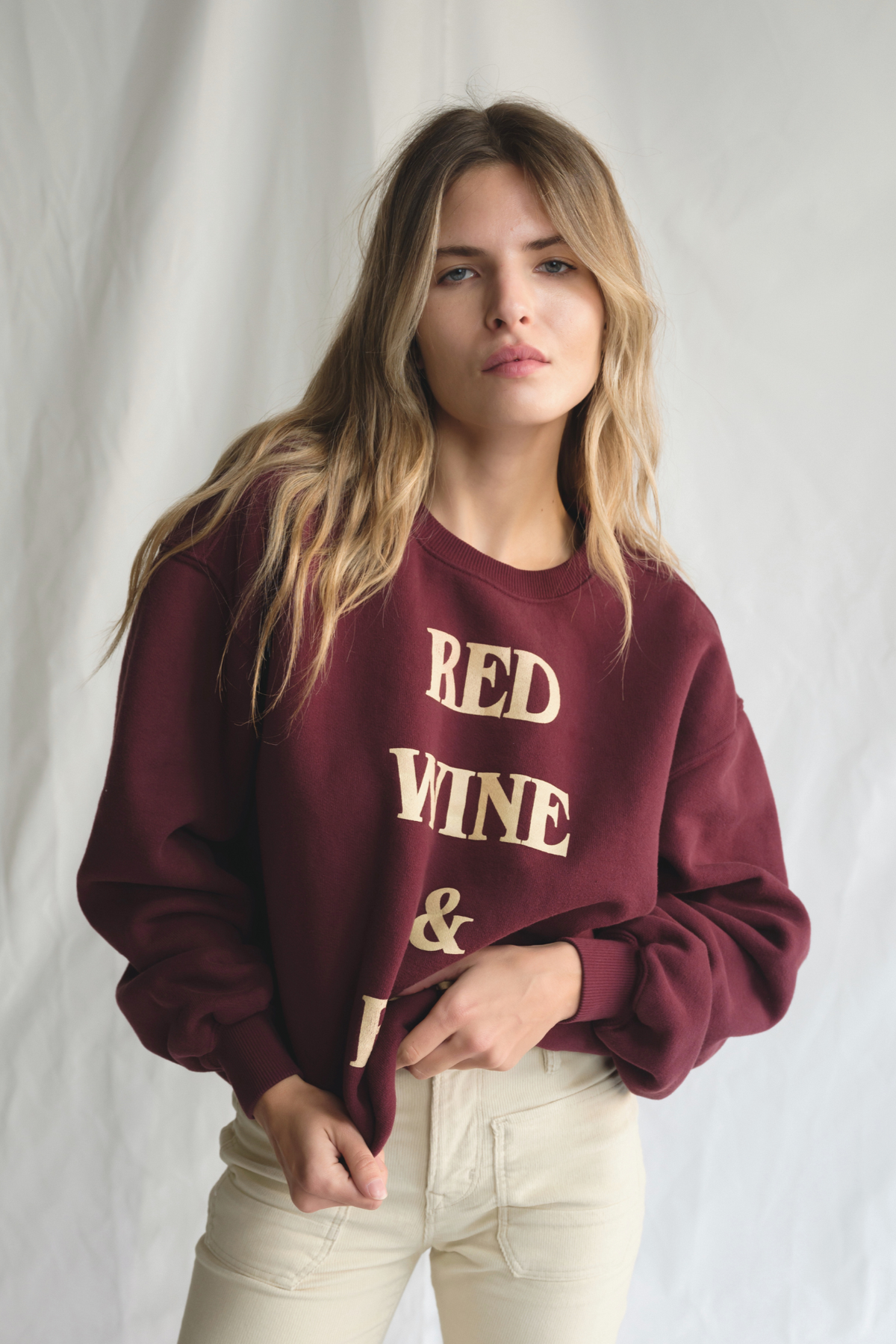 Red Wine & Blue Crewneck Pullover Top in M view 3 - Wine Red Pullover Women