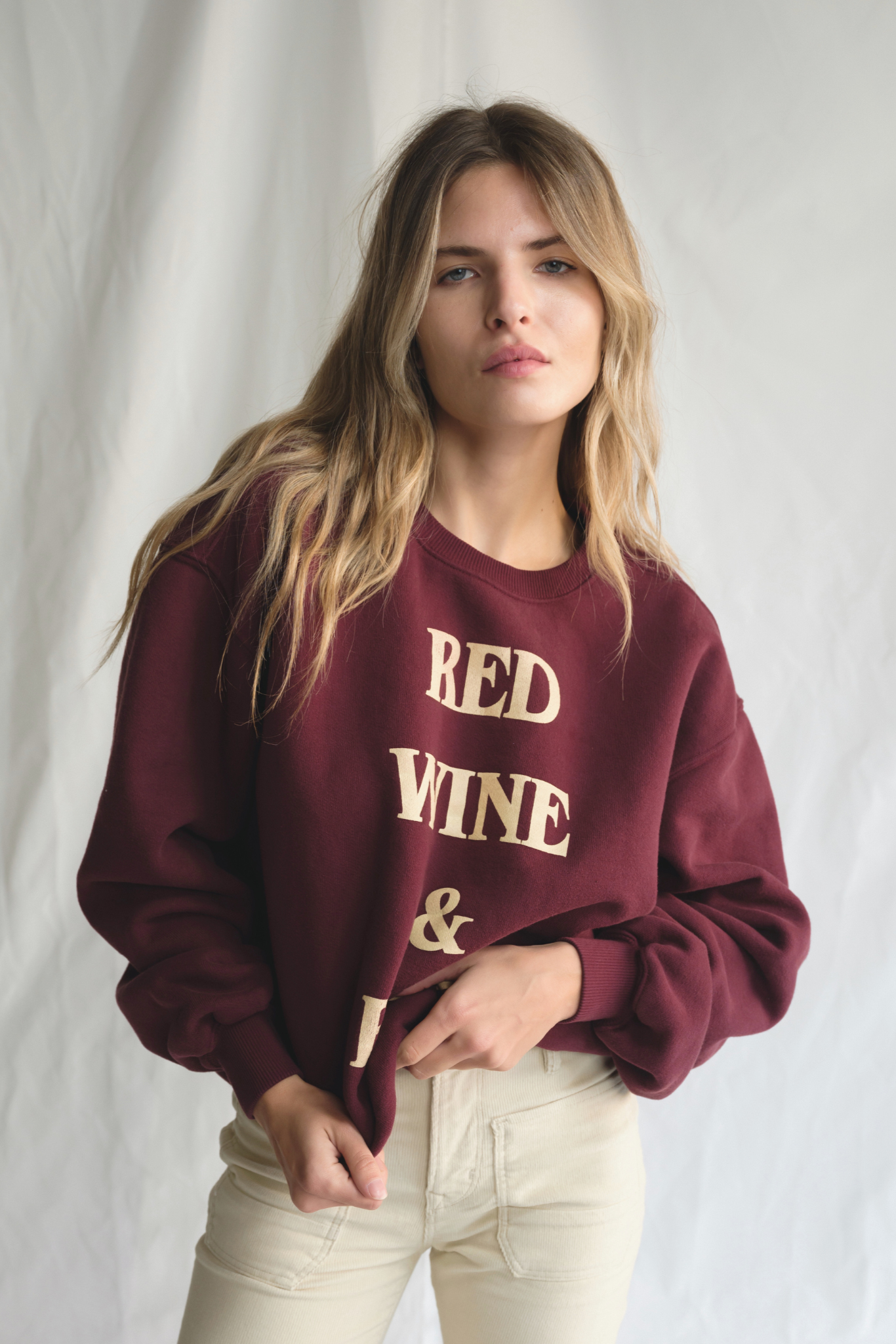 Red Wine & Blue Crewneck Pullover M view 3 (layer) - wine red pullover women, wine red pullover men, re - shop at us.meeeshop
