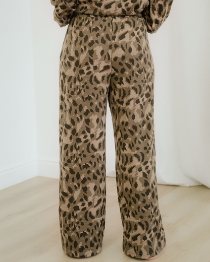 reese leopard print Reese Leopard Print Pullover Drawstring Loose Pants Set - Brown view 6 (bottom) - shop at us.meeeshop