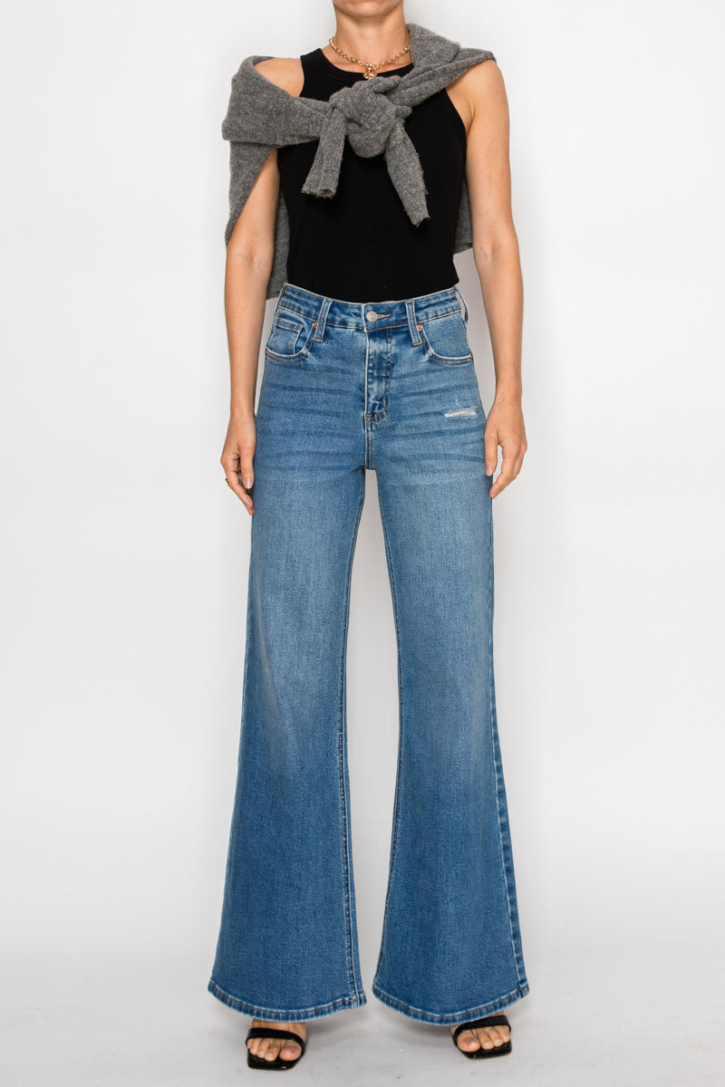 Reese Tummy Control Relaxed High Rise Palazzo Jeans in 3 (25) view 2 - High-Waisted (bottom)