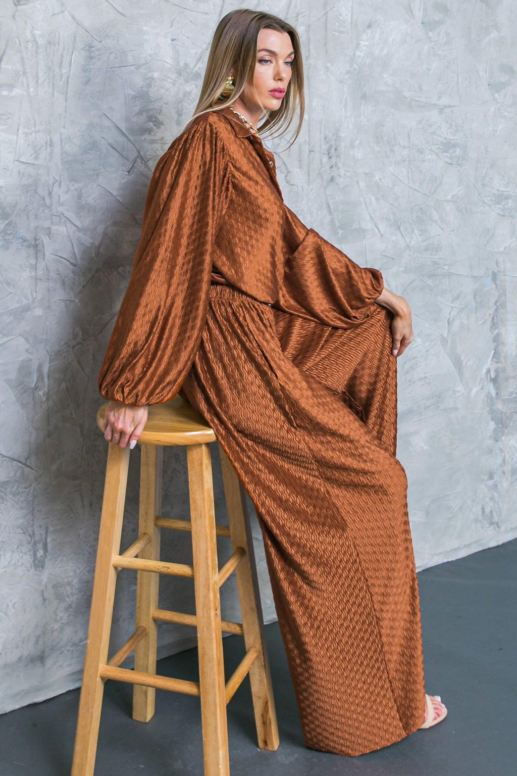 Regal Romance Woven Pants BROWN view 11 (bottom) - woven pants, romance woven pants - shop at us.meeeshop